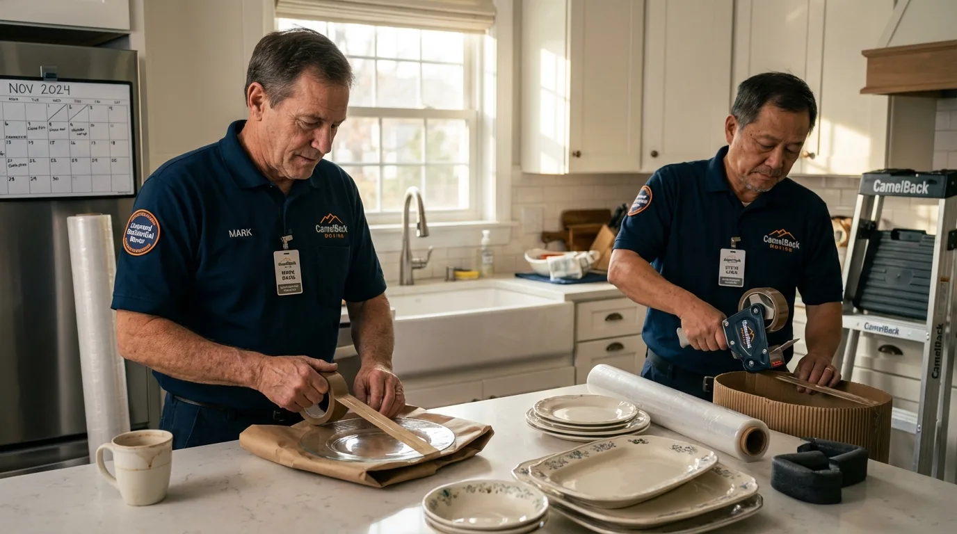 Professional crew packing kitchen dishware in Blossburg, PA